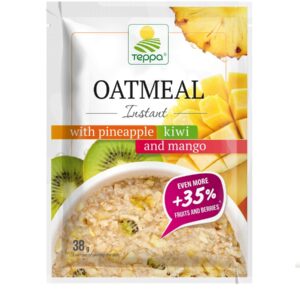 Instant oatmeal porridge with pineapple, kiwi and mango