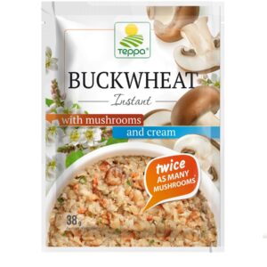 Instant buckwheat porridge with mushrooms and cream