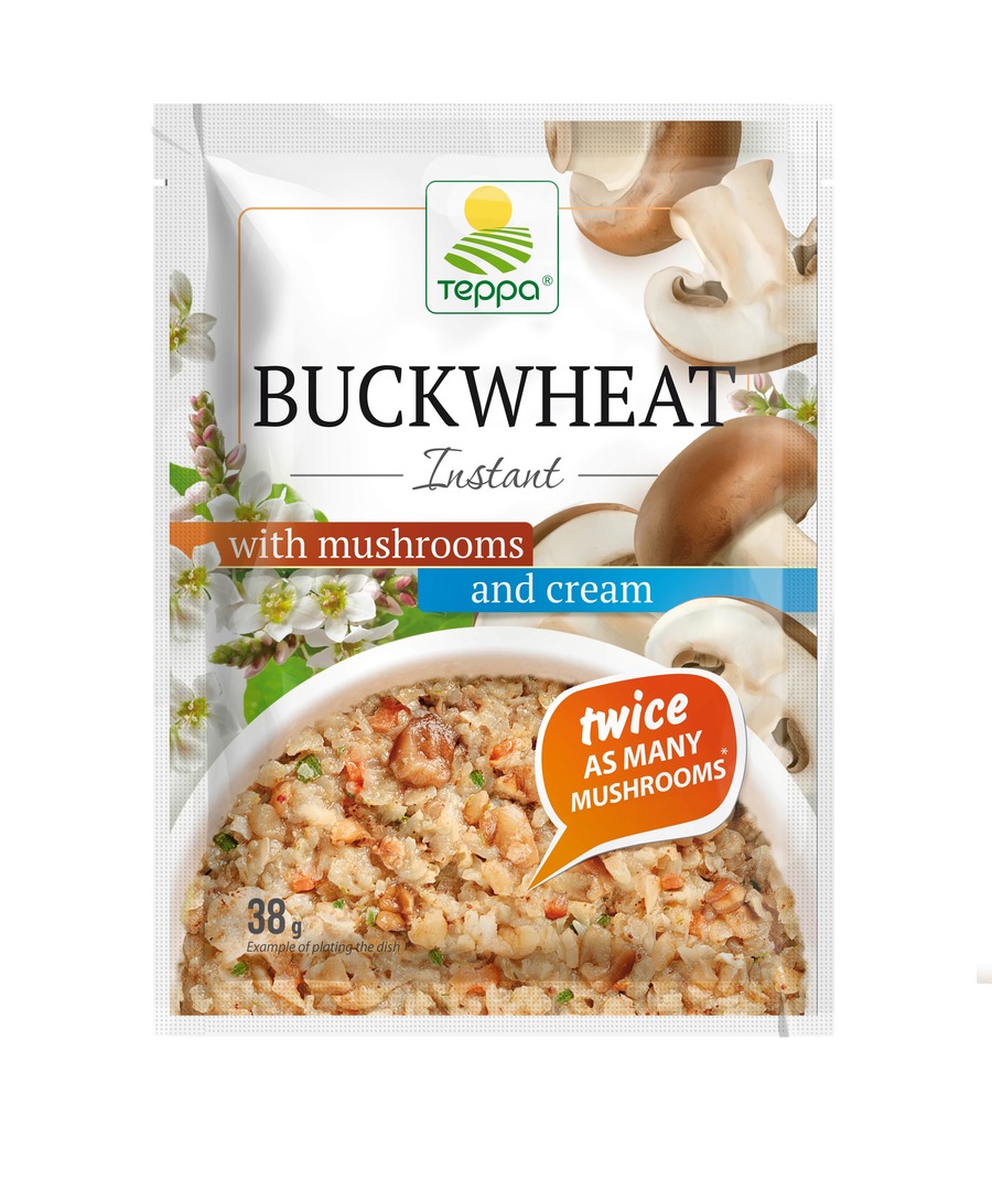 Instant buckwheat porridge with mushrooms and cream